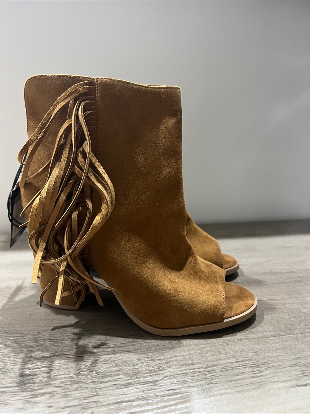 BNIB! DV by Dolce Vita Tan Suede Fringe Open-Toe Heeled Booties
